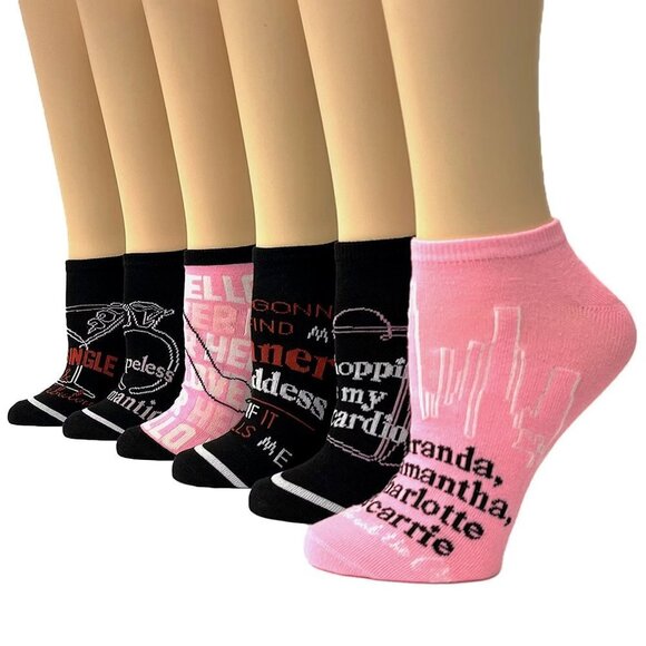 HBO 6 Pairs Pink-Black Sex And The City Graphic Low-Cut Socks -Size 6-10 - Picture 3 of 5